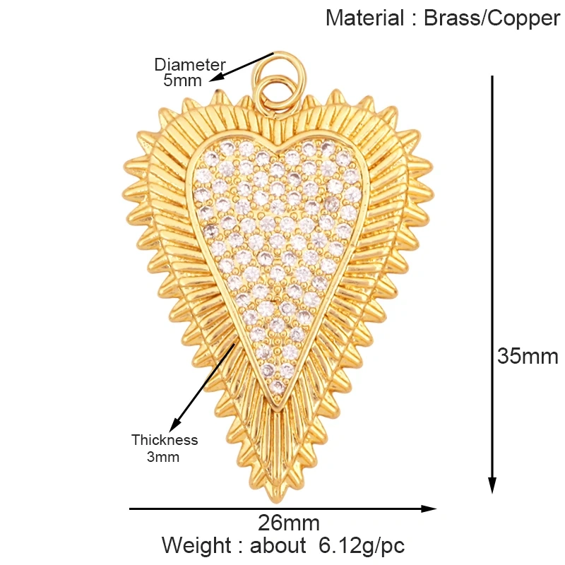 Classics Love Heart Cubic Zirconia Charm Pendant,Fashion Colourful Heart Shape Real 18K Gold Plated Craft Jewelry Supplies K90