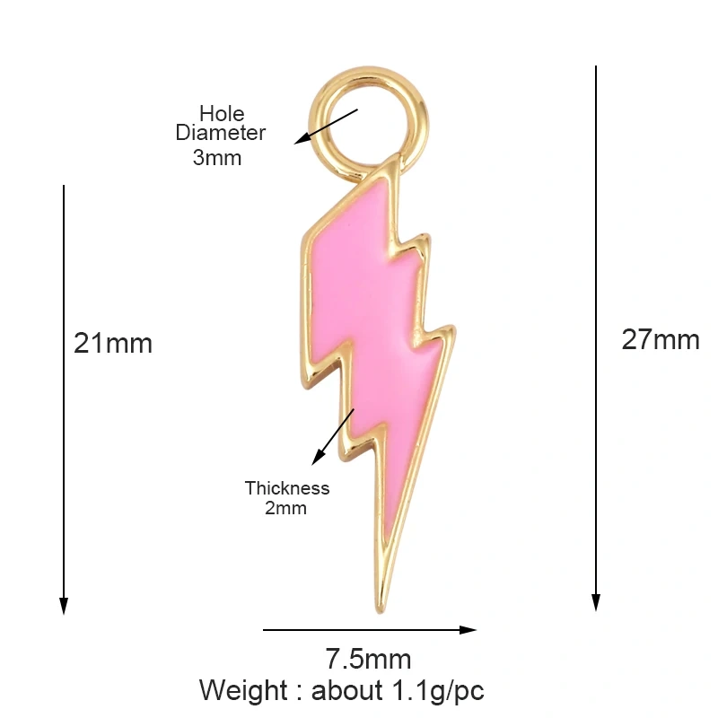 Flashing Bolt  Enamel Charm Neon Pink Orange Turquoise Red Pendant Oil Dropped,Real Gold Plated,Necklace Bracelet Pendant M97