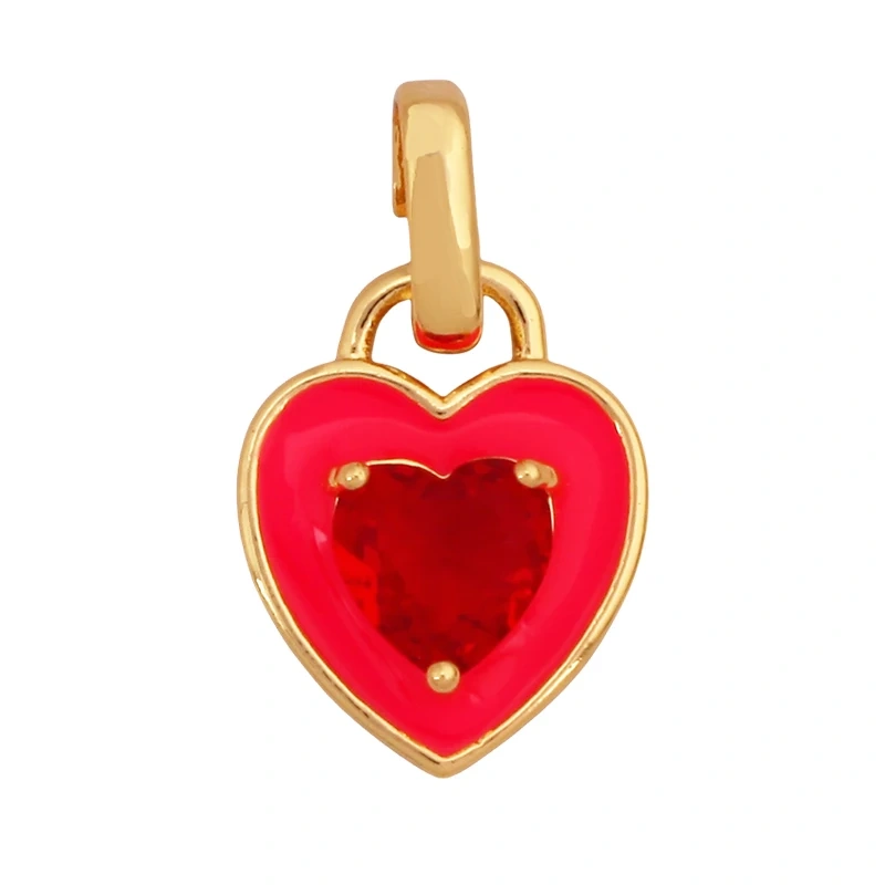 Fashion Colourful Heart Shape Charm Pendant,Classics Love Heart Cubic Zirconia Real 18K Gold Plated Craft Jewelry Supplies K66