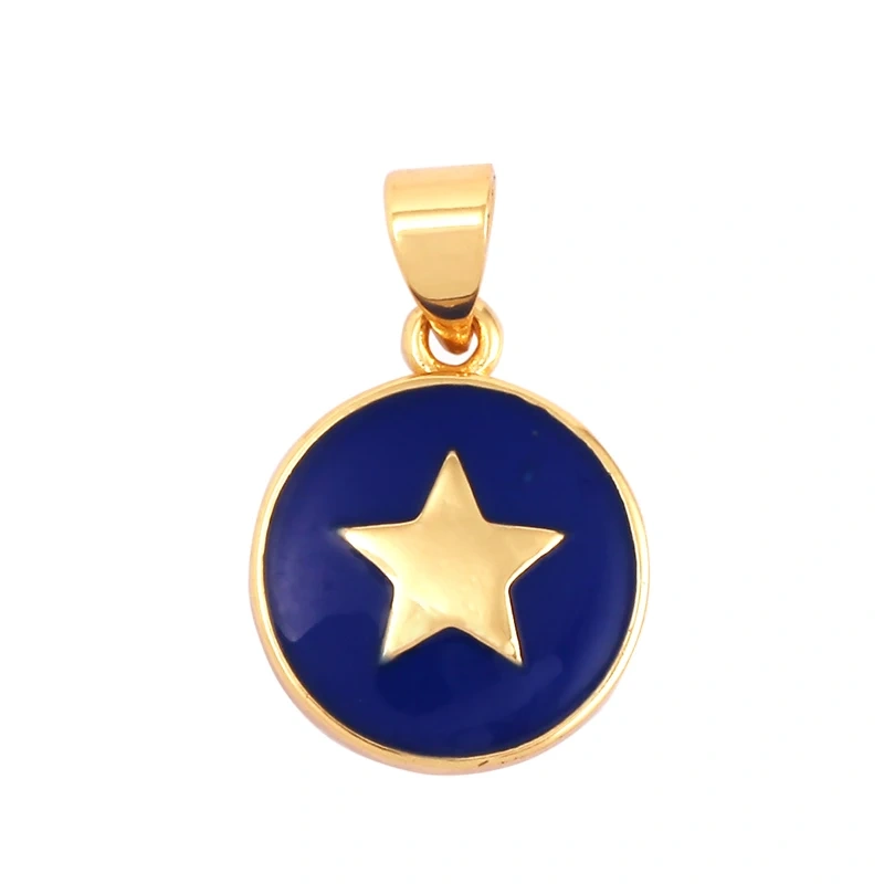 2022 New Star Coin Enamel Charm Neon Pink Orange Turquoise Blue Oil Dropped,Real Gold Plated ,Necklace Bracelet Pendant M97