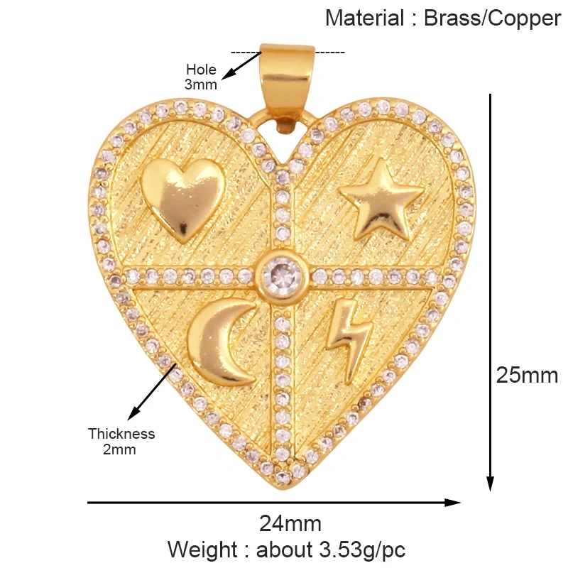 Classics Love Heart Cubic Zirconia Charm Pendant,Fashion Colourful Heart Shape Real 18K Gold Plated Craft Jewelry Supplies K90