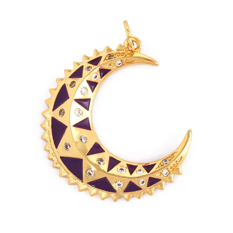 Enamel Sun Moon Clear CZ Gold Charm Pendant, Cubic Zirconia CZ Paved,Jewelry Necklace Bracelet Accessories M26 M37