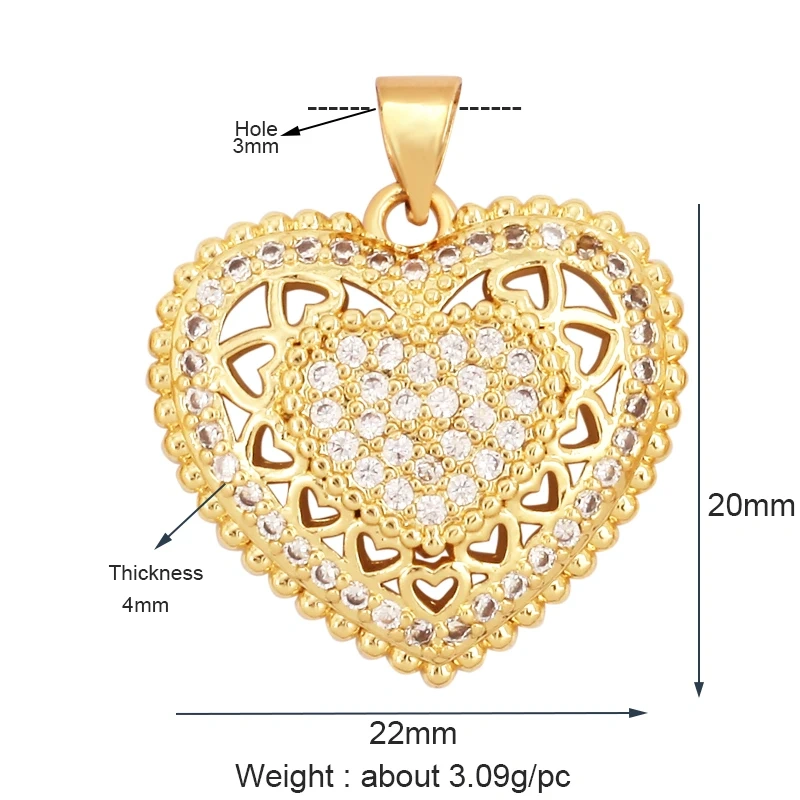 Fashion Delicacy Love Heart Shape Zircon Charm Pendant,Creative 18K Gold Plated Jewelry Findings Necklace Accessories Supply L19