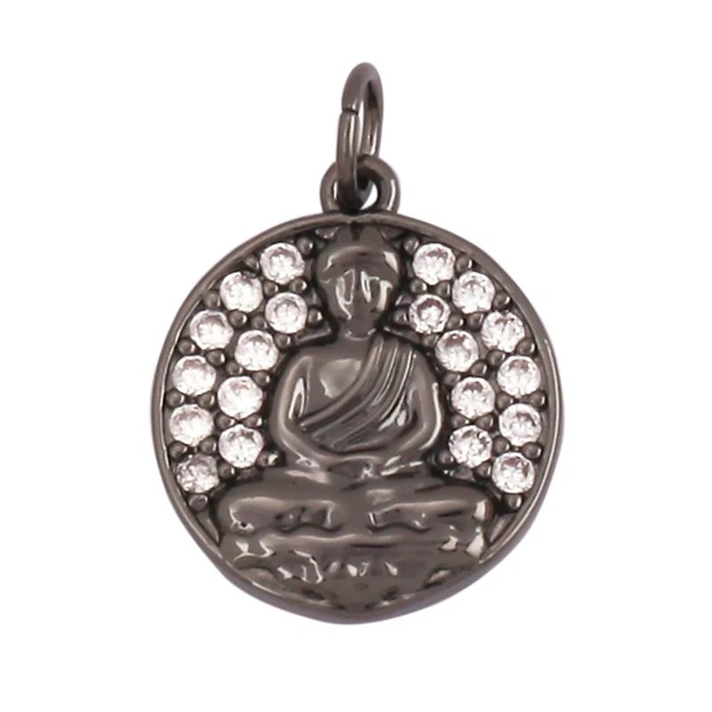 Maitreya Sakyamuni Buddha Religious Charm Pendant,Micro Pave Clear Cubic Zirconia 18K Gold Necklace Handmade Jewelry Supply L02