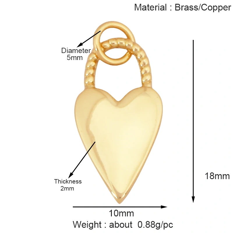 Fashion Colourful Heart Shape Charm Pendant,Classics Love Heart Cubic Zirconia Real 18K Gold Plated Craft Jewelry Supplies K66