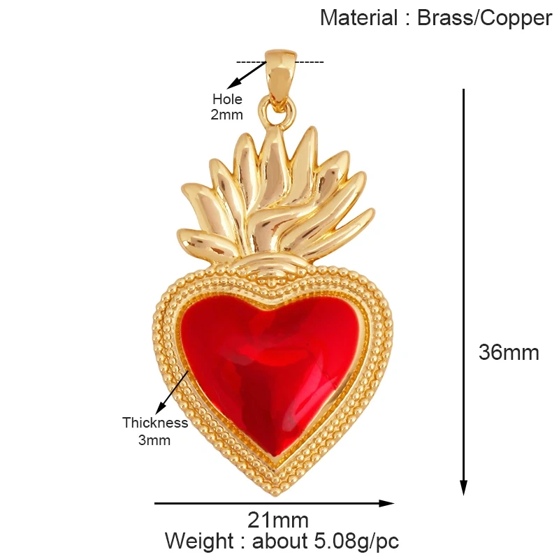 Classics Love Heart Cubic Zirconia Charm Pendant,Fashion Colourful Heart Shape Real 18K Gold Plated Craft Jewelry Supplies K90