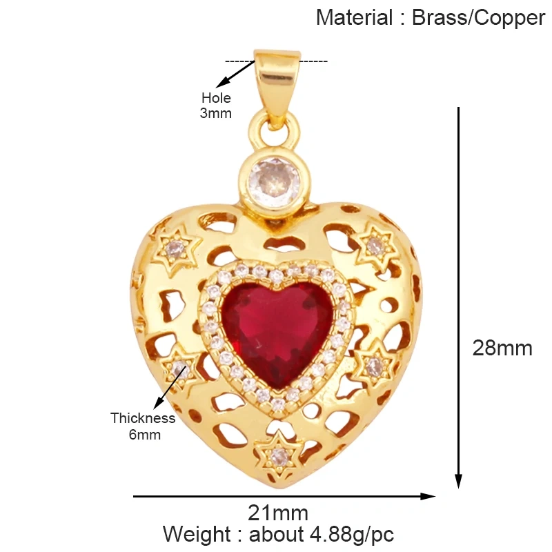 Classics Love Heart Cubic Zirconia Charm Pendant,Fashion Colourful Heart Shape Real 18K Gold Plated Craft Jewelry Supplies K90