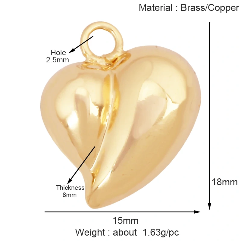 Fashion Colourful Heart Shape Charm Pendant,Classics Love Heart Cubic Zirconia Real 18K Gold Plated Craft Jewelry Supplies K66