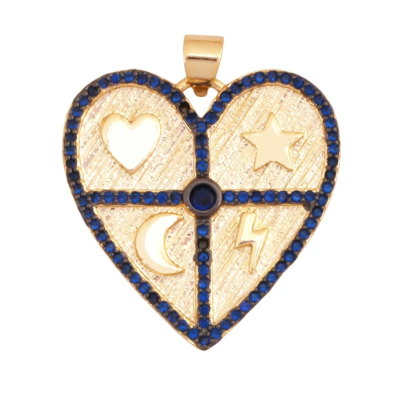 Classics Love Heart Cubic Zirconia Charm Pendant,Fashion Colourful Heart Shape Real 18K Gold Plated Craft Jewelry Supplies K90