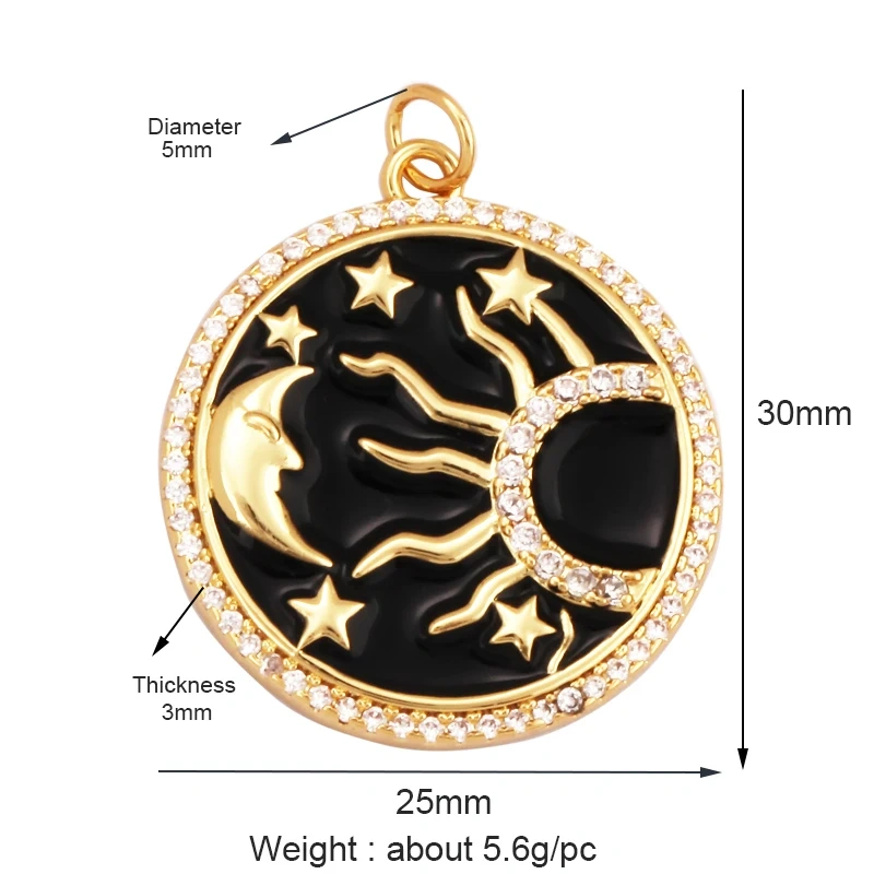 Sun Moon Star Celestial Charm Pendant,Real Gold Plated Cubic Zirconia CZ Paved,Jewelry Necklace Bracelet Accessories Supply M17