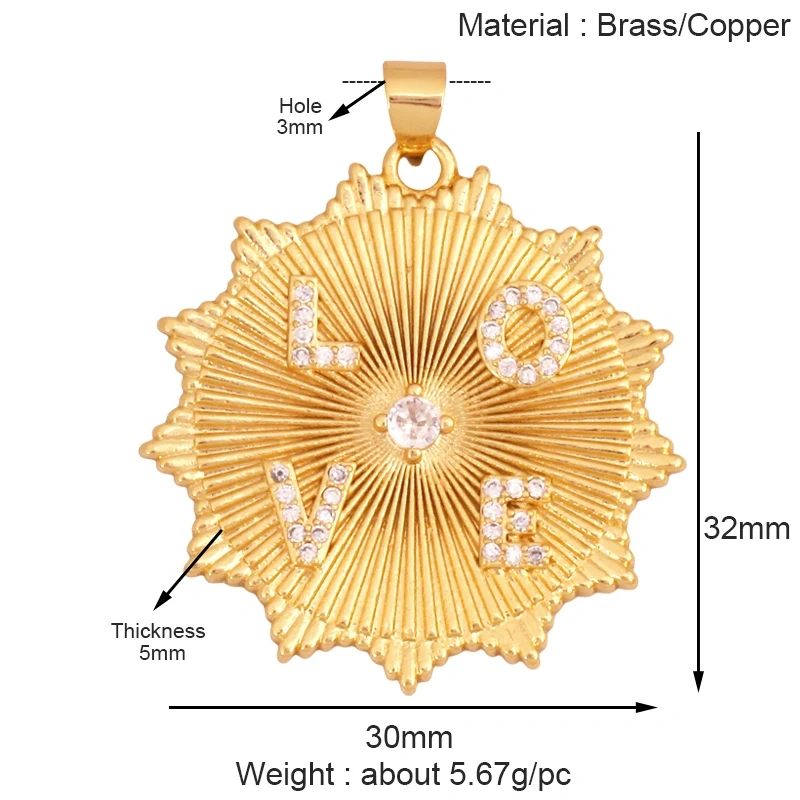 Classics Love Heart Cubic Zirconia Charm Pendant,Fashion Colourful Heart Shape Real 18K Gold Plated Craft Jewelry Supplies K90