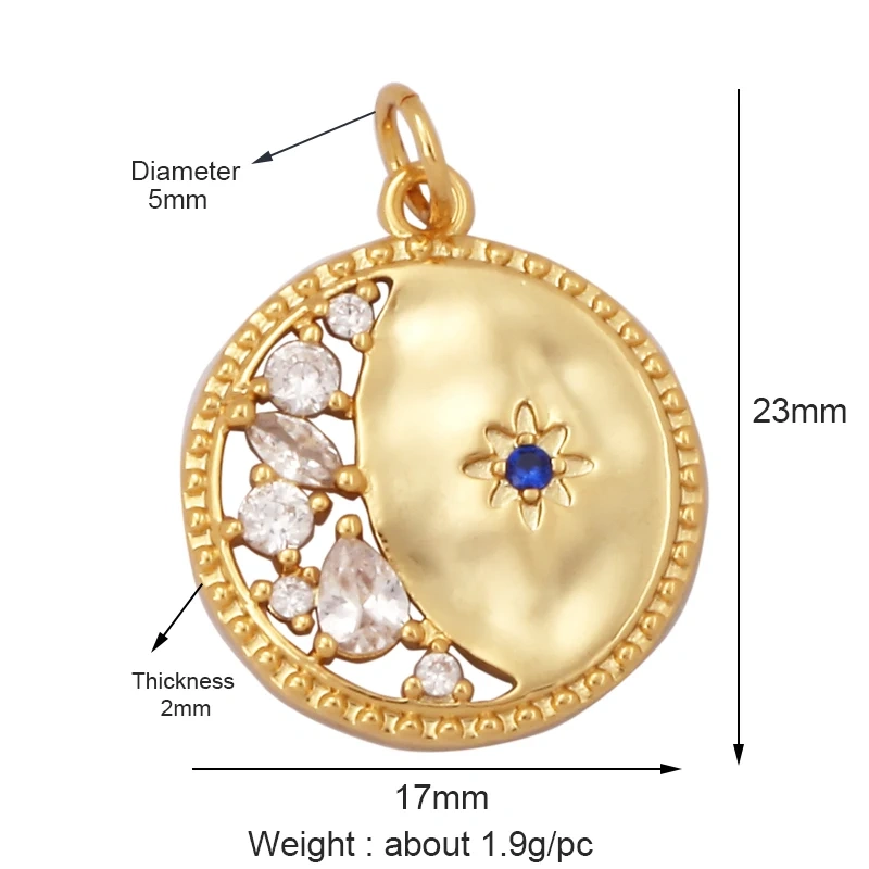 Sun Moon Star Celestial Charm Pendant,Real Gold Plated Cubic Zirconia CZ Paved,Jewelry Necklace Bracelet Accessories Supply M17