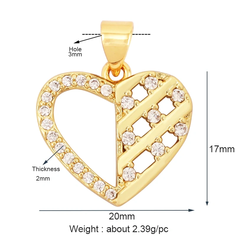 Fashion Delicacy Love Heart Shape Zircon Charm Pendant,Creative 18K Gold Plated Jewelry Findings Necklace Accessories Supply L19