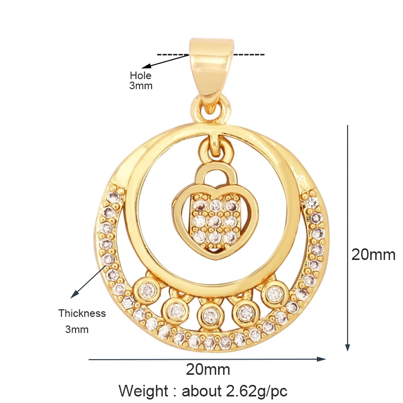 Fashion Delicacy Love Heart Shape Zircon Charm Pendant,Creative 18K Gold Plated Jewelry Findings Necklace Accessories Supply L19