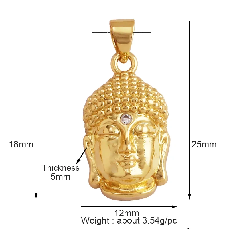 Maitreya Sakyamuni Buddha Religious Charm Pendant,Micro Pave Clear Cubic Zirconia 18K Gold Necklace Handmade Jewelry Supply L02
