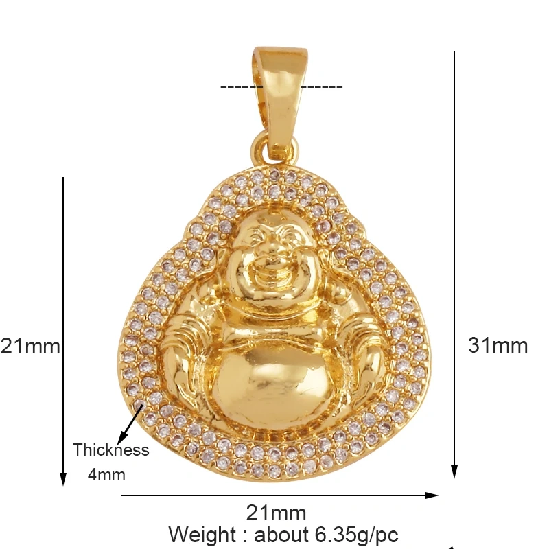 Maitreya Sakyamuni Buddha Religious Charm Pendant,Micro Pave Clear Cubic Zirconia 18K Gold Necklace Handmade Jewelry Supply L02