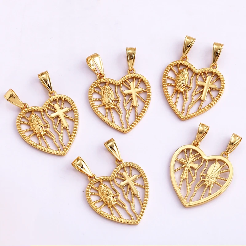 Religious Holy Jesus Guardian Angel Love Heart Charms Pendant,Latest Gold Plated Micro Zircon Jewelry Necklace Accessories L02