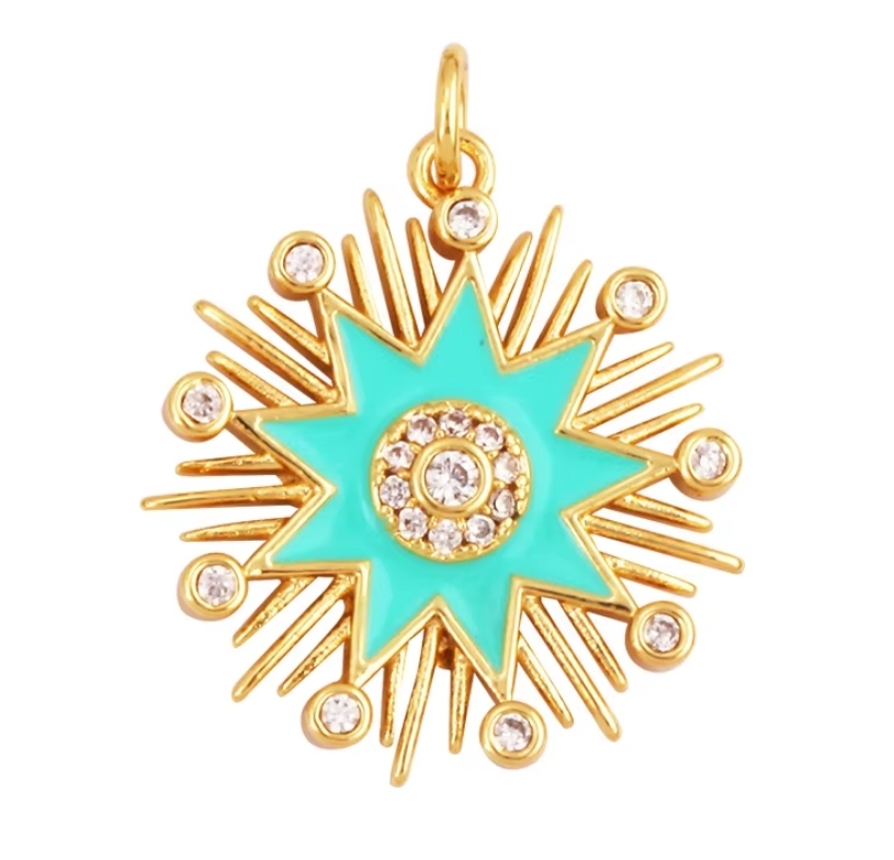 Enamel Sun Moon Clear CZ Gold Charm Pendant, Cubic Zirconia CZ Paved,Jewelry Necklace Bracelet Accessories M26 M37