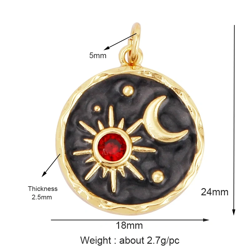 Sun Moon Star Celestial Charm Pendant,Real Gold Plated Cubic Zirconia CZ Paved,Jewelry Necklace Bracelet Accessories Supply M17