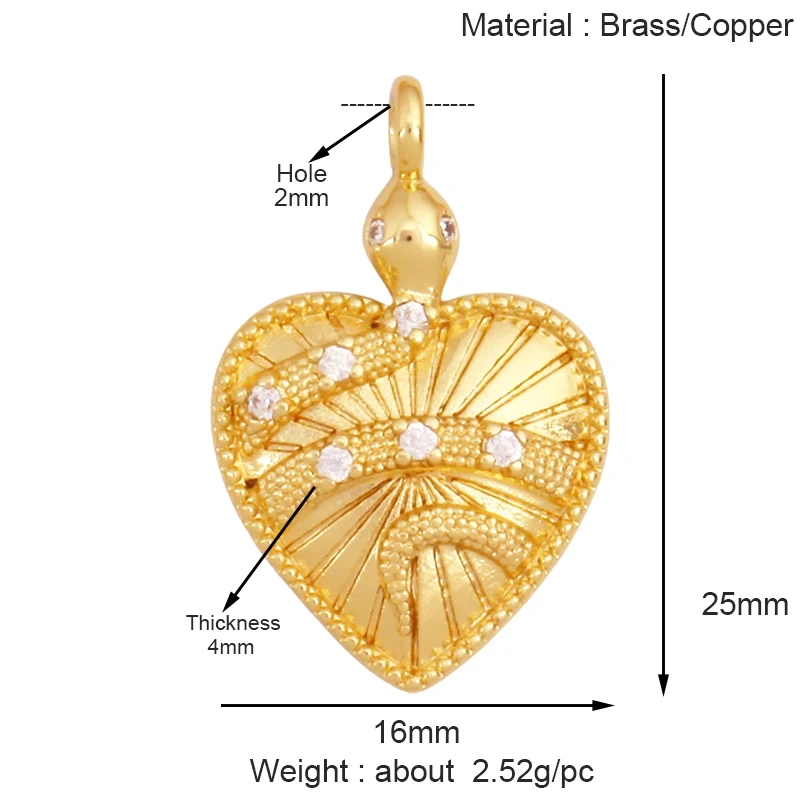 Fashion Colourful Heart Shape Charm Pendant,Classics Love Heart Cubic Zirconia Real 18K Gold Plated Craft Jewelry Supplies K66