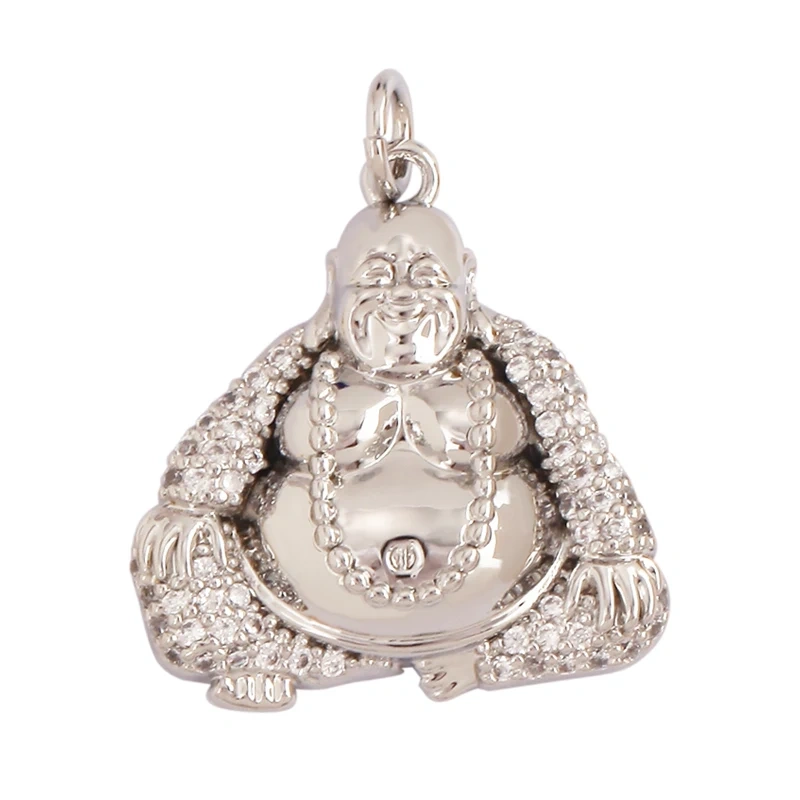 Maitreya Sakyamuni Buddha Religious Charm Pendant,Micro Pave Clear Cubic Zirconia 18K Gold Necklace Handmade Jewelry Supply L02