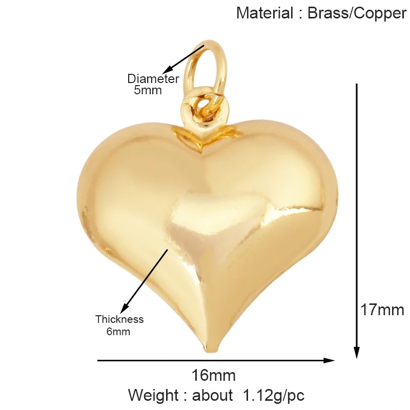 Fashion Colourful Heart Shape Charm Pendant,Classics Love Heart Cubic Zirconia Real 18K Gold Plated Craft Jewelry Supplies K66