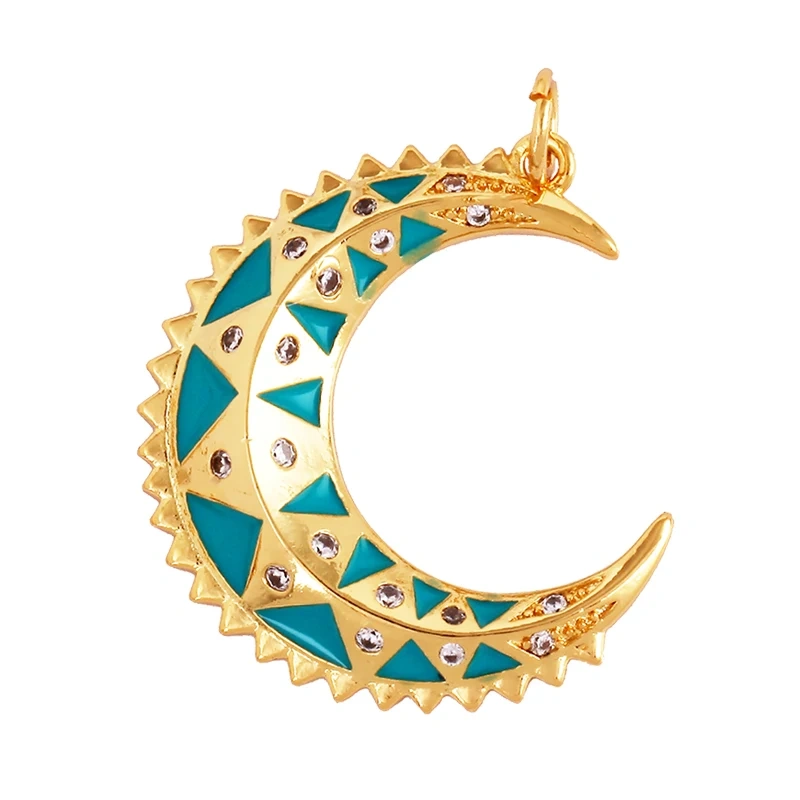 Enamel Sun Moon Clear CZ Gold Charm Pendant, Cubic Zirconia CZ Paved,Jewelry Necklace Bracelet Accessories M26 M37