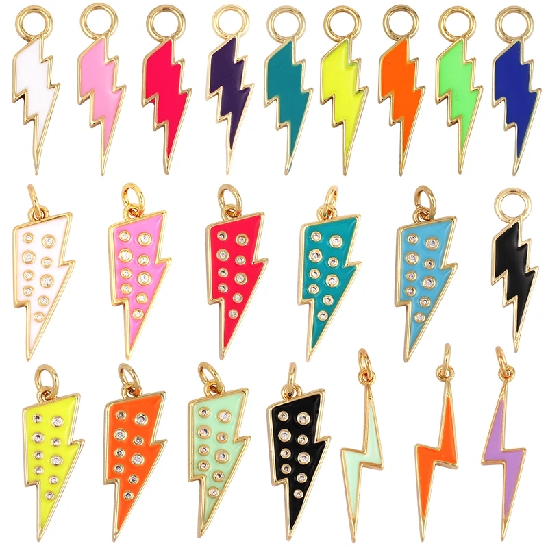 Flashing Bolt  Enamel Charm Neon Pink Orange Turquoise Red Pendant Oil Dropped,Real Gold Plated,Necklace Bracelet Pendant M97