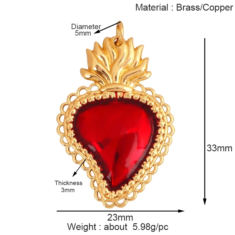 Classics Love Heart Cubic Zirconia Charm Pendant,Fashion Colourful Heart Shape Real 18K Gold Plated Craft Jewelry Supplies K90