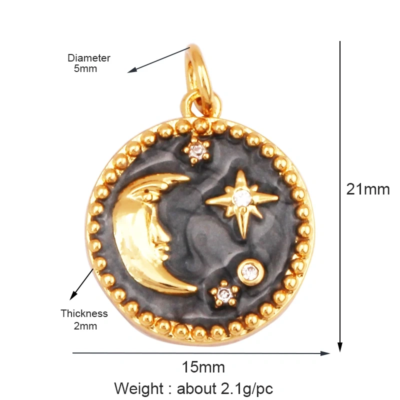 Sun Moon Star Celestial Charm Pendant,Real Gold Plated Cubic Zirconia CZ Paved,Jewelry Necklace Bracelet Accessories Supply M17