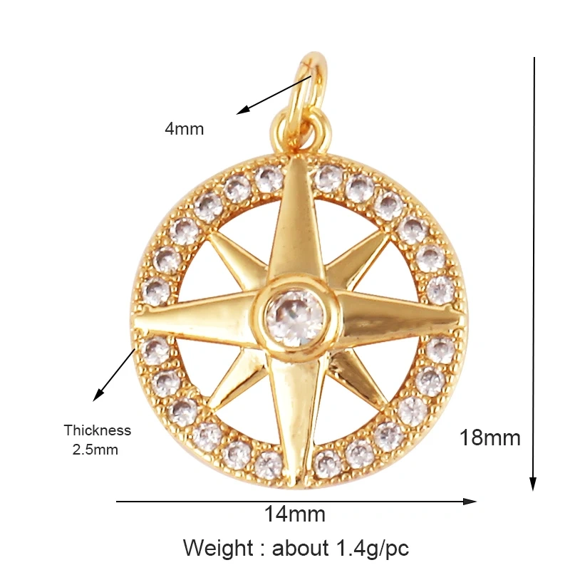 Sun Moon Star Celestial Charm Pendant,Real Gold Plated Cubic Zirconia CZ Paved,Jewelry Necklace Bracelet Accessories Supply M17