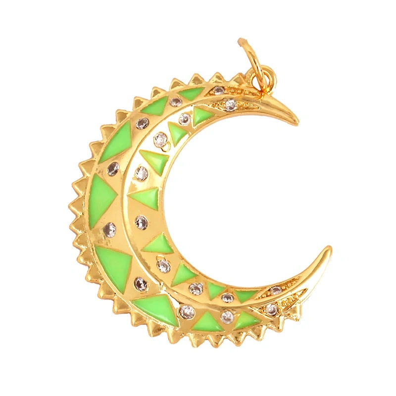 Enamel Sun Moon Clear CZ Gold Charm Pendant, Cubic Zirconia CZ Paved,Jewelry Necklace Bracelet Accessories M26 M37