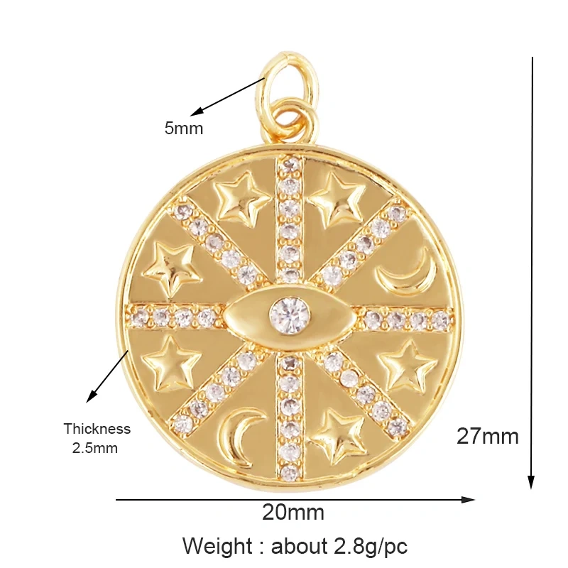 Sun Moon Star Celestial Charm Pendant,Real Gold Plated Cubic Zirconia CZ Paved,Jewelry Necklace Bracelet Accessories Supply M17