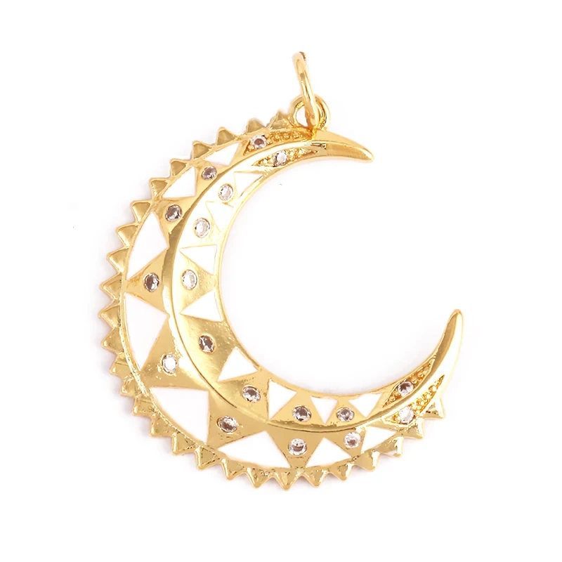 Enamel Sun Moon Clear CZ Gold Charm Pendant, Cubic Zirconia CZ Paved,Jewelry Necklace Bracelet Accessories M26 M37