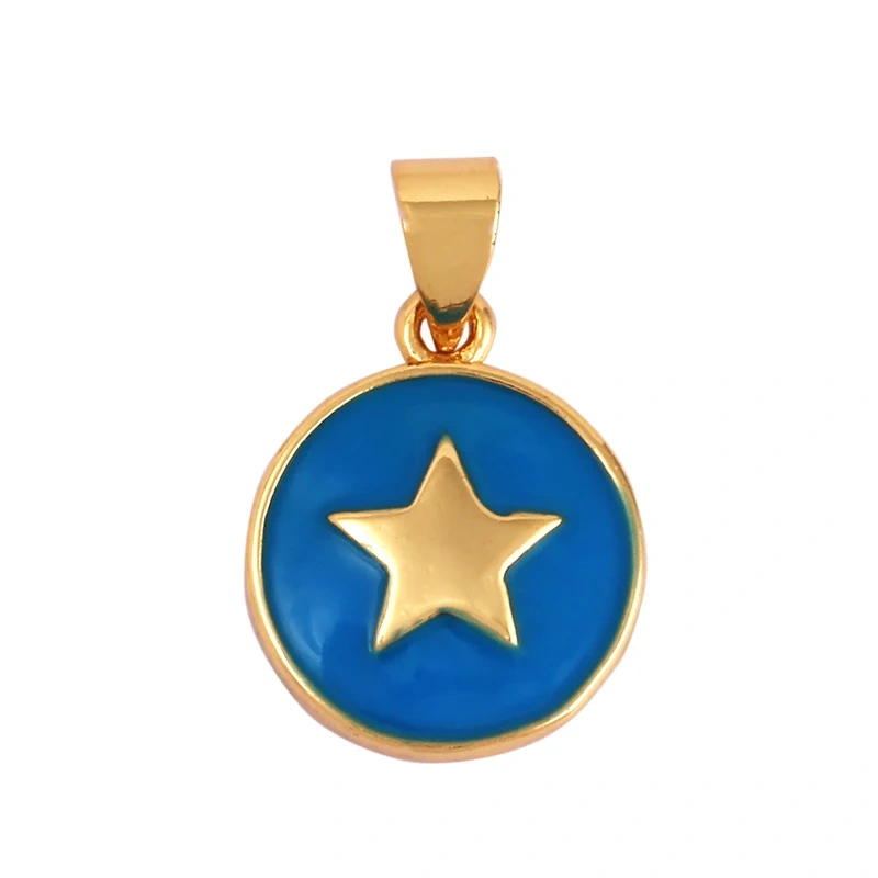 2022 New Star Coin Enamel Charm Neon Pink Orange Turquoise Blue Oil Dropped,Real Gold Plated ,Necklace Bracelet Pendant M97