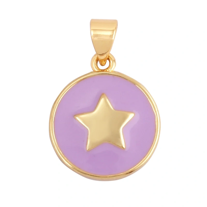 2022 New Star Coin Enamel Charm Neon Pink Orange Turquoise Blue Oil Dropped,Real Gold Plated ,Necklace Bracelet Pendant M97