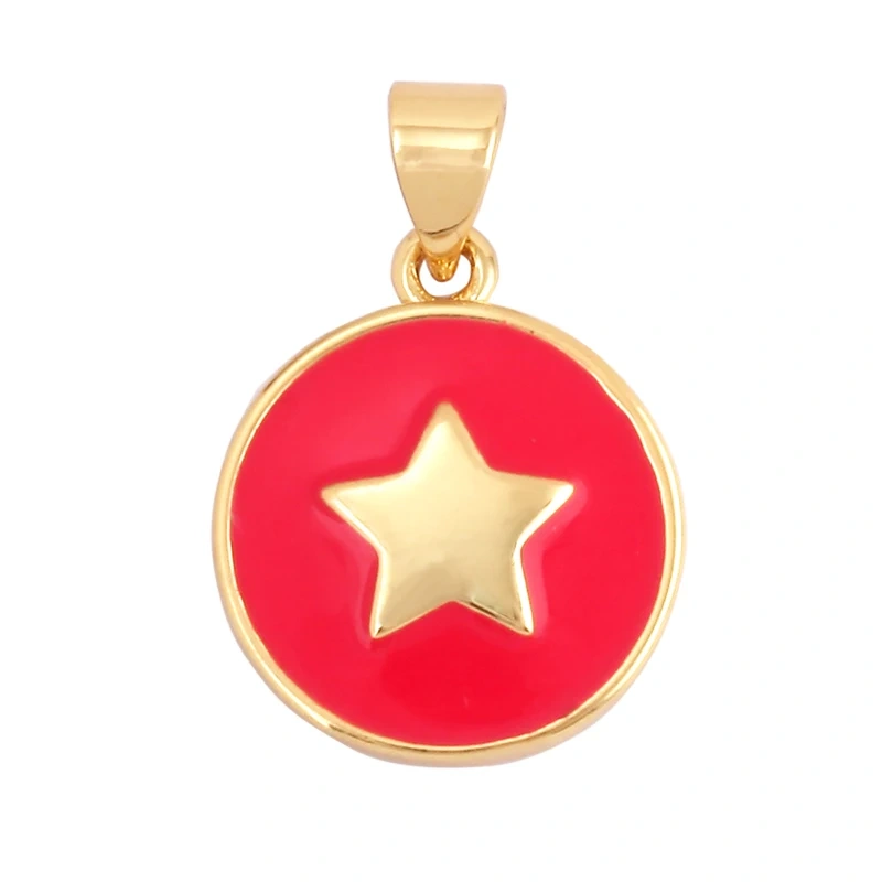 2022 New Star Coin Enamel Charm Neon Pink Orange Turquoise Blue Oil Dropped,Real Gold Plated ,Necklace Bracelet Pendant M97