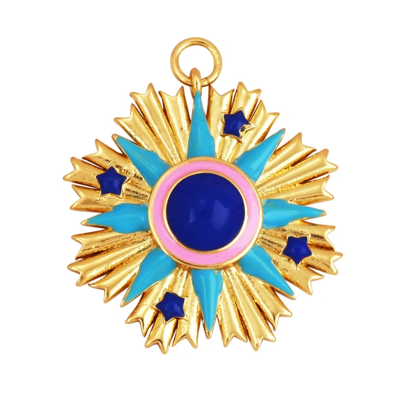 Enamel Sun Moon Clear CZ Gold Charm Pendant, Cubic Zirconia CZ Paved,Jewelry Necklace Bracelet Accessories M26 M37