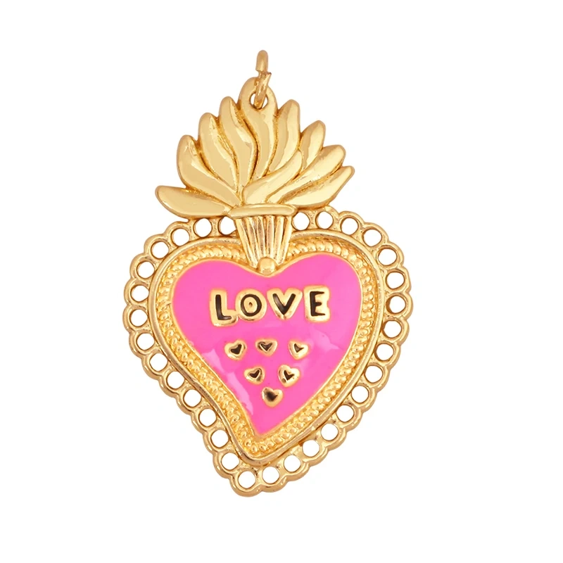 Classics Love Heart Cubic Zirconia Charm Pendant,Fashion Colourful Heart Shape Real 18K Gold Plated Craft Jewelry Supplies K90
