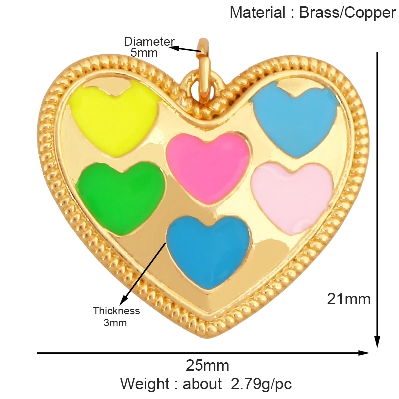 Classics Love Heart Cubic Zirconia Charm Pendant,Fashion Colourful Heart Shape Real 18K Gold Plated Craft Jewelry Supplies K90