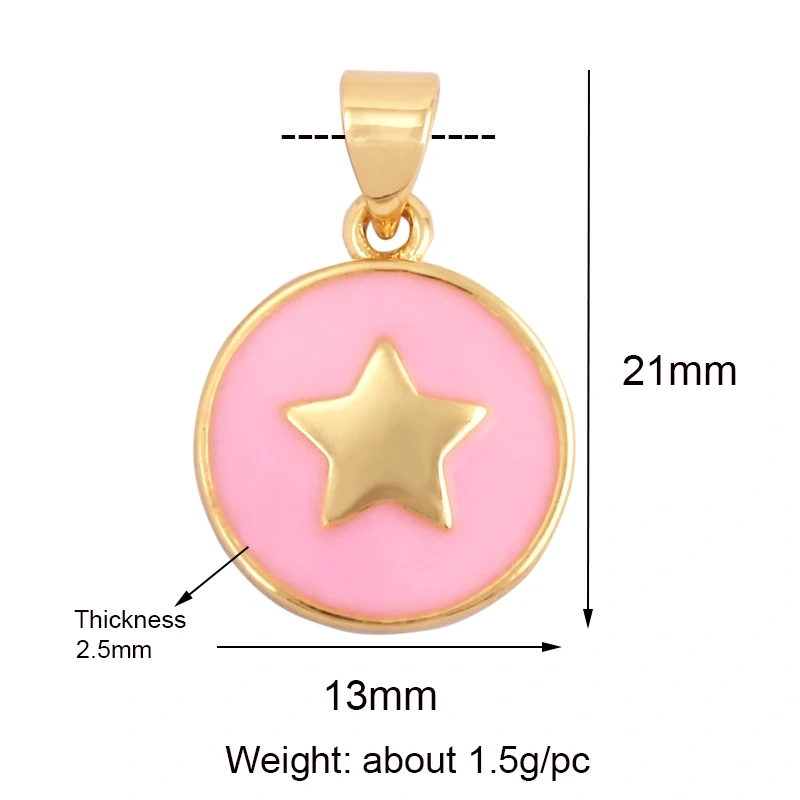 2022 New Star Coin Enamel Charm Neon Pink Orange Turquoise Blue Oil Dropped,Real Gold Plated ,Necklace Bracelet Pendant M97