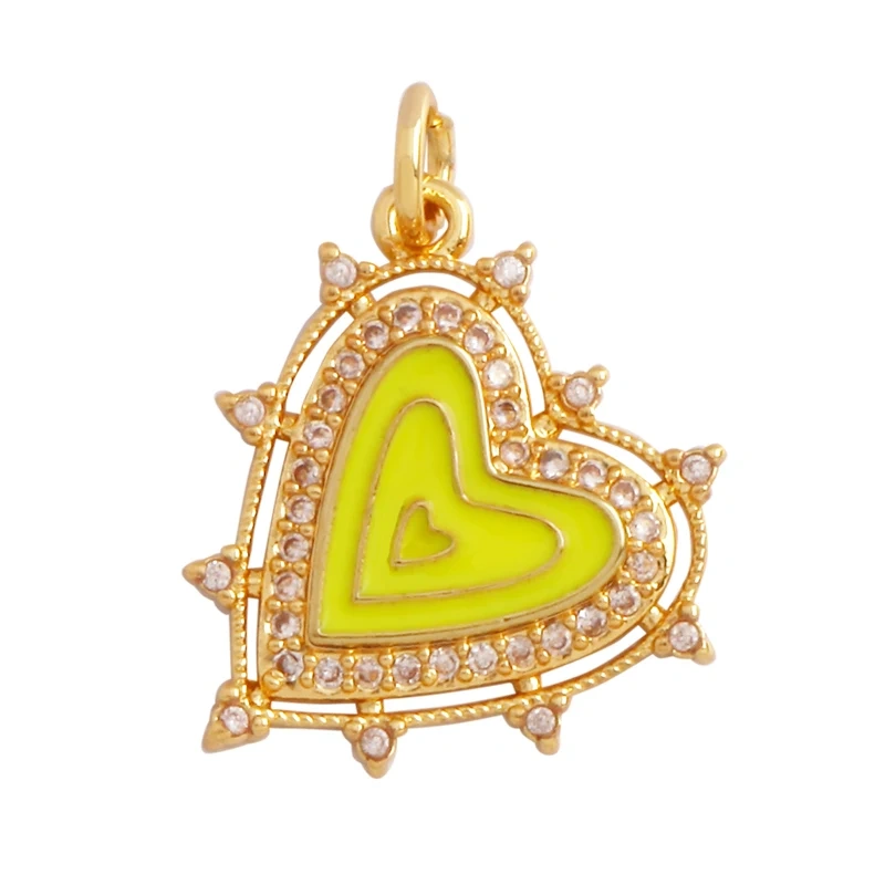 Colour Rainbow Love Heart Wing Shell Pearl Zircon Charm Pendant,18K Gold Plated Jewelry Findings Necklace Accessories Supply L49