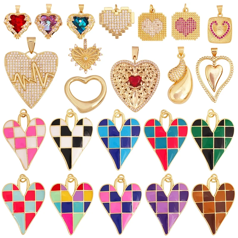 Colourful Fashion Heart Shape Charm Pendant,Classics Love Heart Cubic Zirconia Real 18K Gold Plated Craft Jewelry Supplies K96