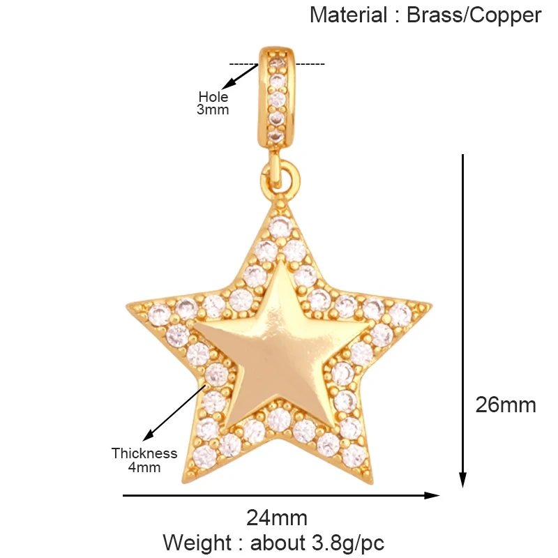 Luxury Classics Colourful Heart Shape Charm Pendant,Creative Love Heart Cubic Zirconia Real 18K Gold Plated Jewelry Supplies K92