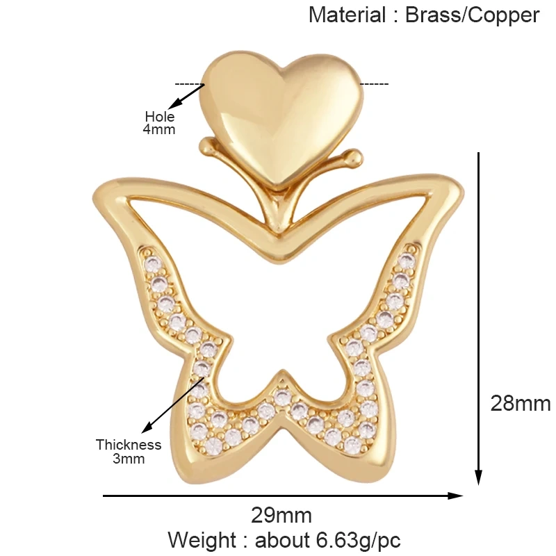 Luxury Classics Colourful Heart Shape Charm Pendant,Creative Love Heart Cubic Zirconia Real 18K Gold Plated Jewelry Supplies K92