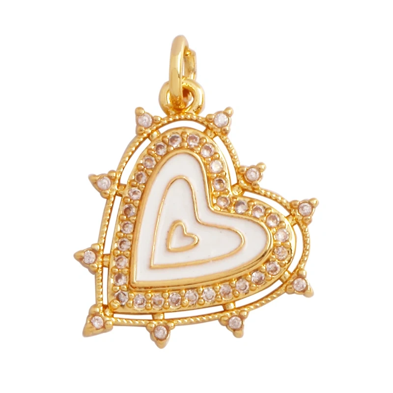 Colour Rainbow Love Heart Wing Shell Pearl Zircon Charm Pendant,18K Gold Plated Jewelry Findings Necklace Accessories Supply L49