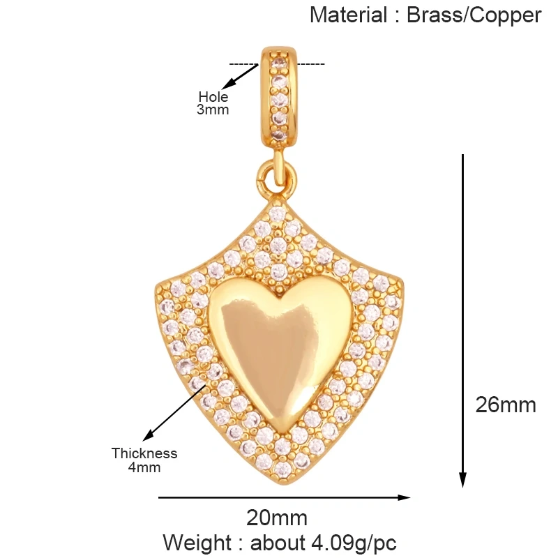 Luxury Classics Colourful Heart Shape Charm Pendant,Creative Love Heart Cubic Zirconia Real 18K Gold Plated Jewelry Supplies K92