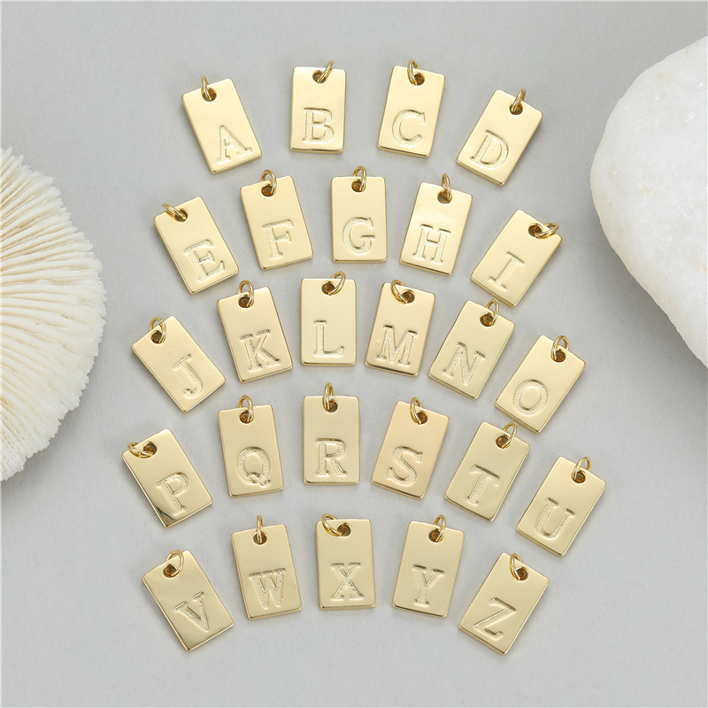 Simpleness Rectangle 18K Gold Plated Brass Initial Name A-Z Letter Charm Pendant Necklace,Fashion Jewelry Findings Supplies K58