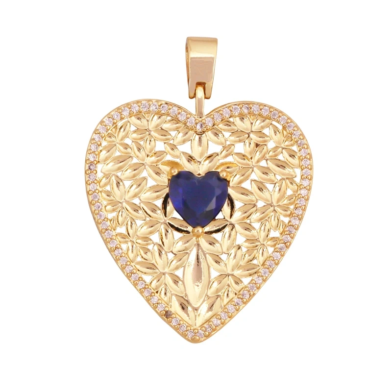 Colourful Fashion Heart Shape Charm Pendant,Classics Love Heart Cubic Zirconia Real 18K Gold Plated Craft Jewelry Supplies K96
