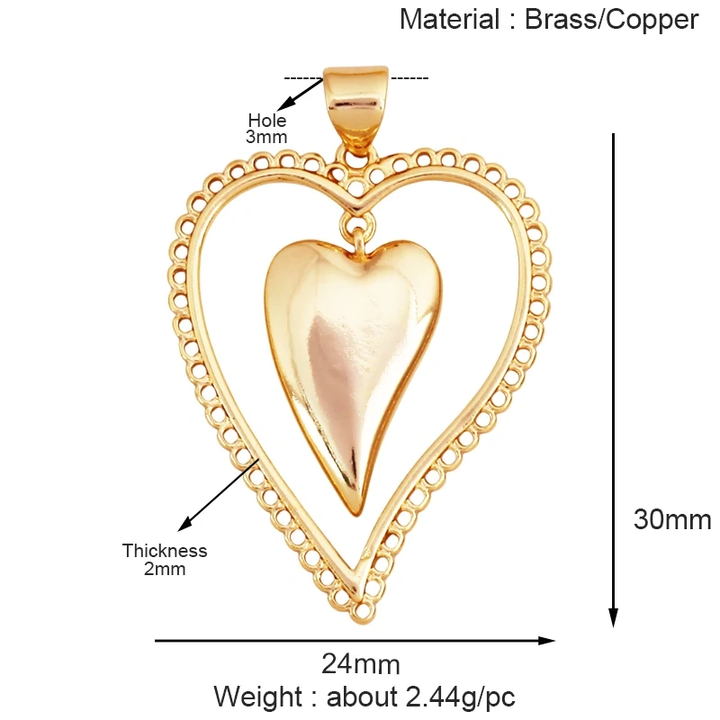 Colourful Fashion Heart Shape Charm Pendant,Classics Love Heart Cubic Zirconia Real 18K Gold Plated Craft Jewelry Supplies K96